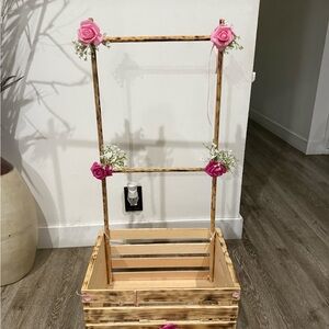Wooden Basket with Pink Floral Decor